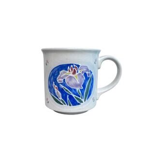 Hand-Painted Iris Mug | Studio Pottery Coffee Cup | Floral Ceramic Drinkware‎